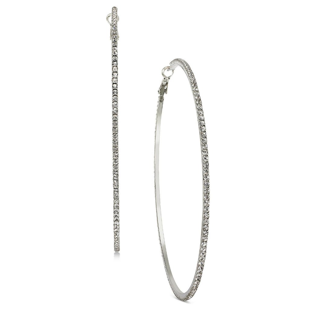 Thalia Sodi Silver-Tone Pav Large Hoop Earrings 10$
